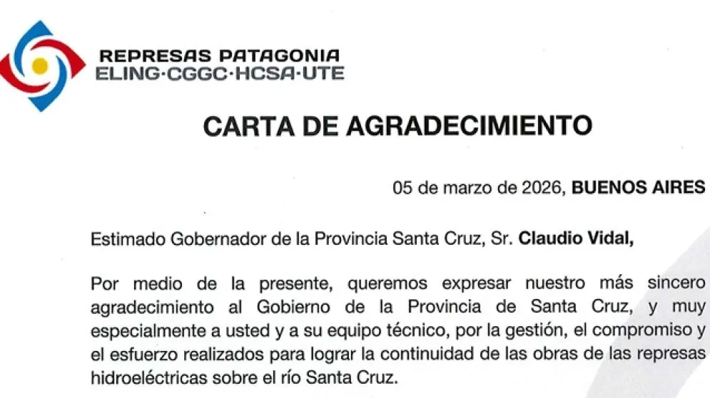 Empresas de Represas Patagonia agradecen a Claudio Vidal por garantizar la continuidad de las obras del r�o Santa Cruz