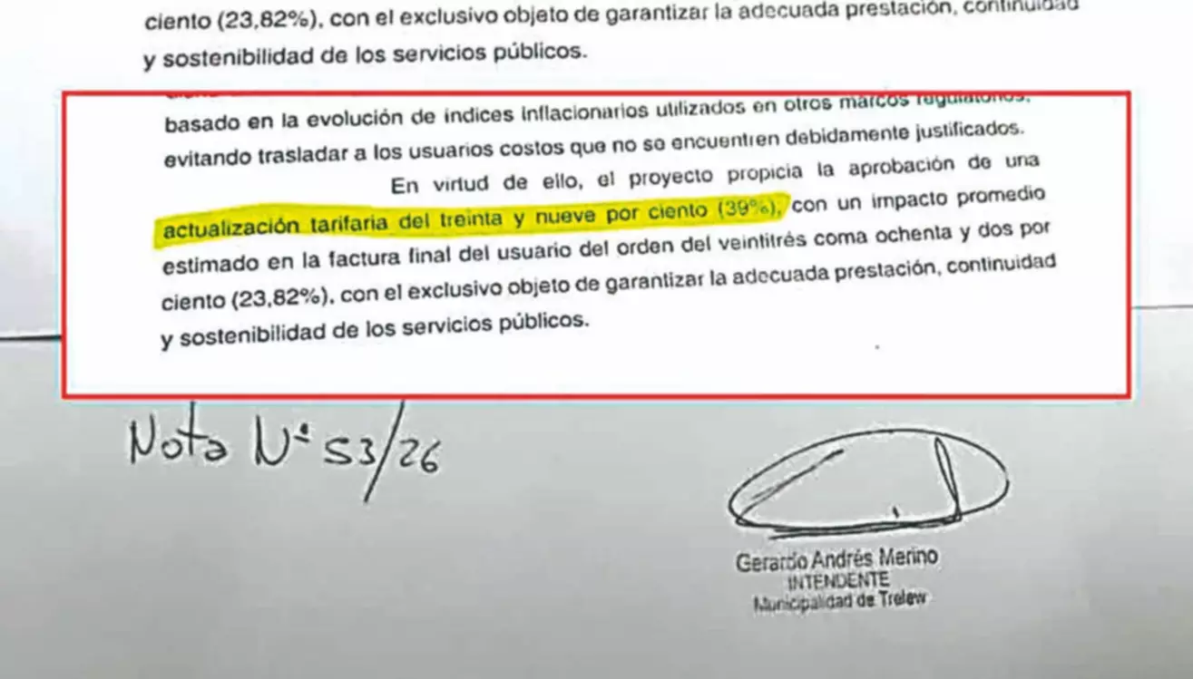 El Ejecutivo municipal envi� al Concejo un pedido de aumento del 39 por ciento en la tarifa de la cooperativa