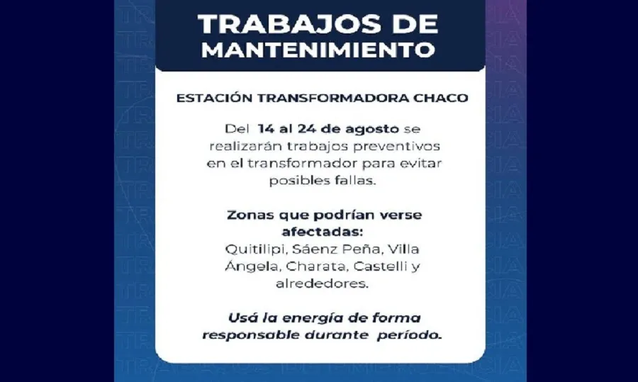 SECHEEP realizar mantenimiento en un transformador que afectar el servicio en algunas localidades