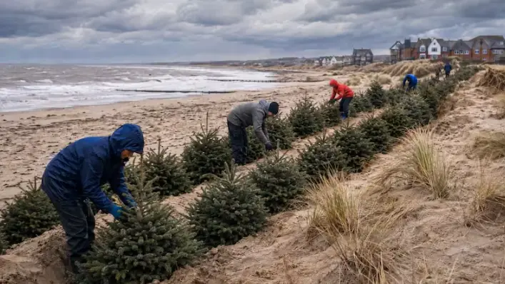 Plantaron �rboles de Navidad en una playa para frenar la erosi�n y crearon nuevas dunas