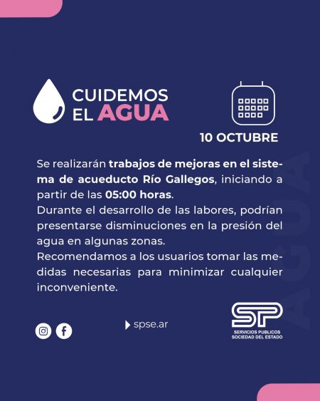 Servicios Pblicos realizar trabajos de mejora en el acueducto de Ro Gallegos