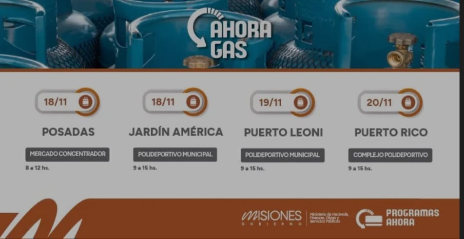 Se dio a conocer el calendario del Ahora gas para noviembre